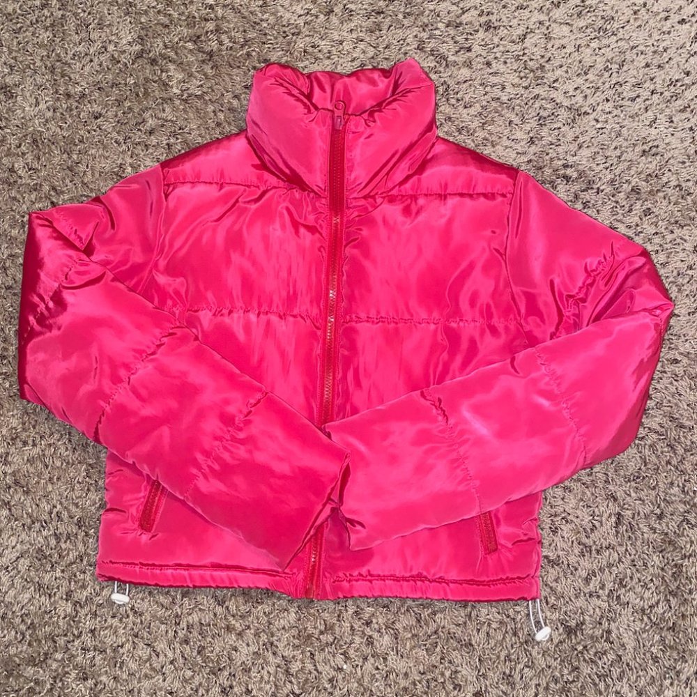 Cropped Hot Pink Puffer Jacket XS